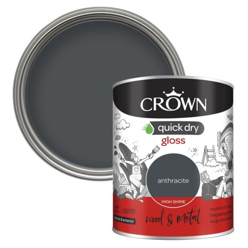 Crown Wood & Metal Quick Dry Gloss – 750ml Anthracite
