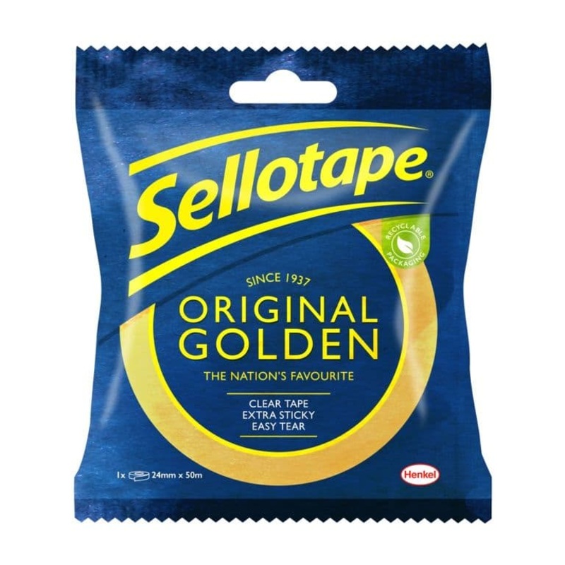 Sellotape Original Golden Tape – 24mm x 50m Clip Strip of 12
