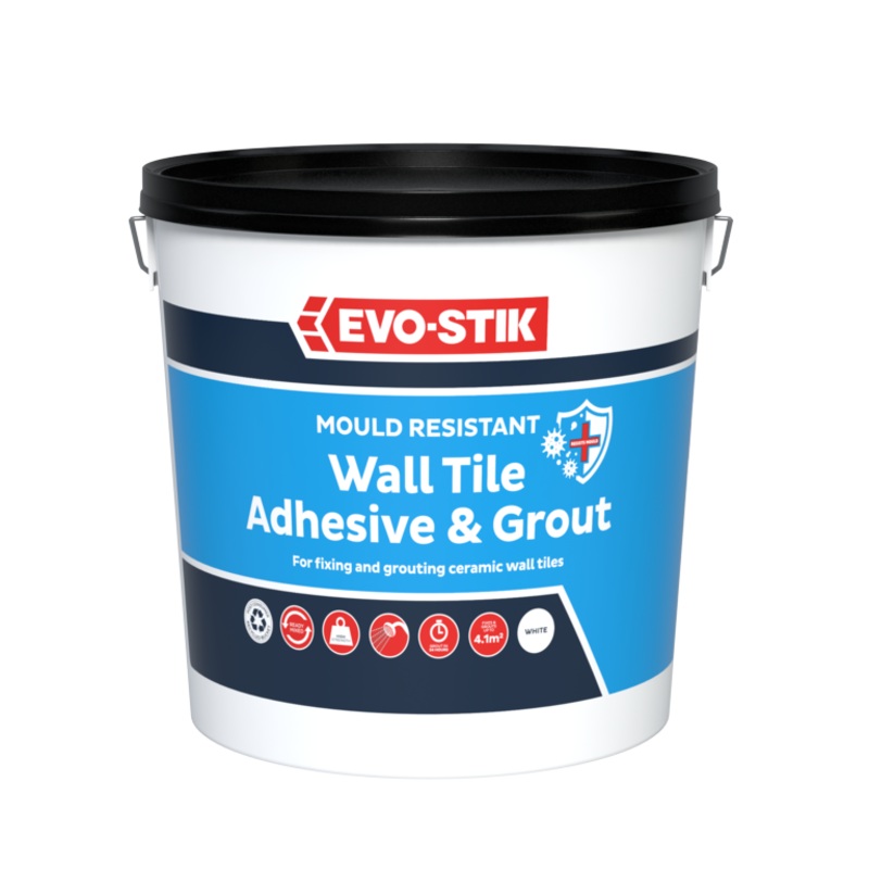 Evo-Stik Tile A Wall Waterproof Adhesive & Grout for Ceramic & Mosaic Tiles – White – 5L