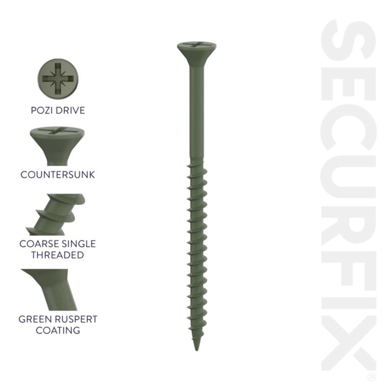 Securfix Green Decking Screws – 9 x 2 1/3-4.5 x 60mm | Pack of 1000