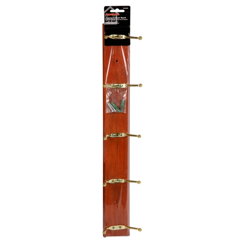 SupaHome Hat and Coat Rack with 5 Hooks – Mahogany Finish