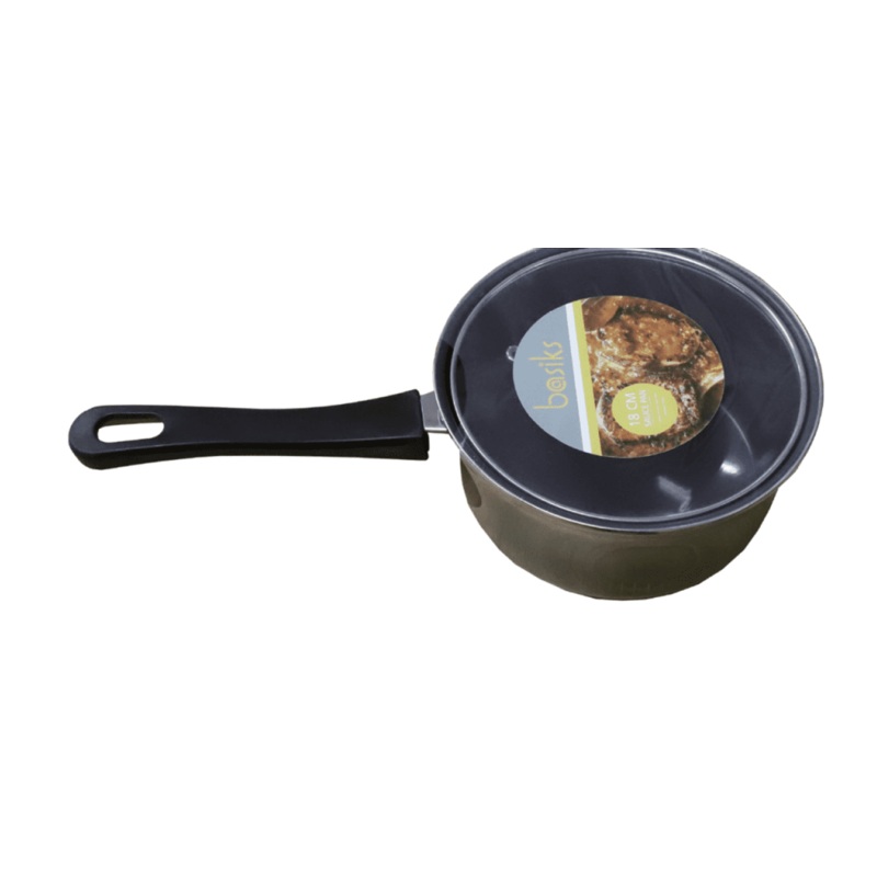 Basiks Carbon Steel Saucepan And Lid – 18cm