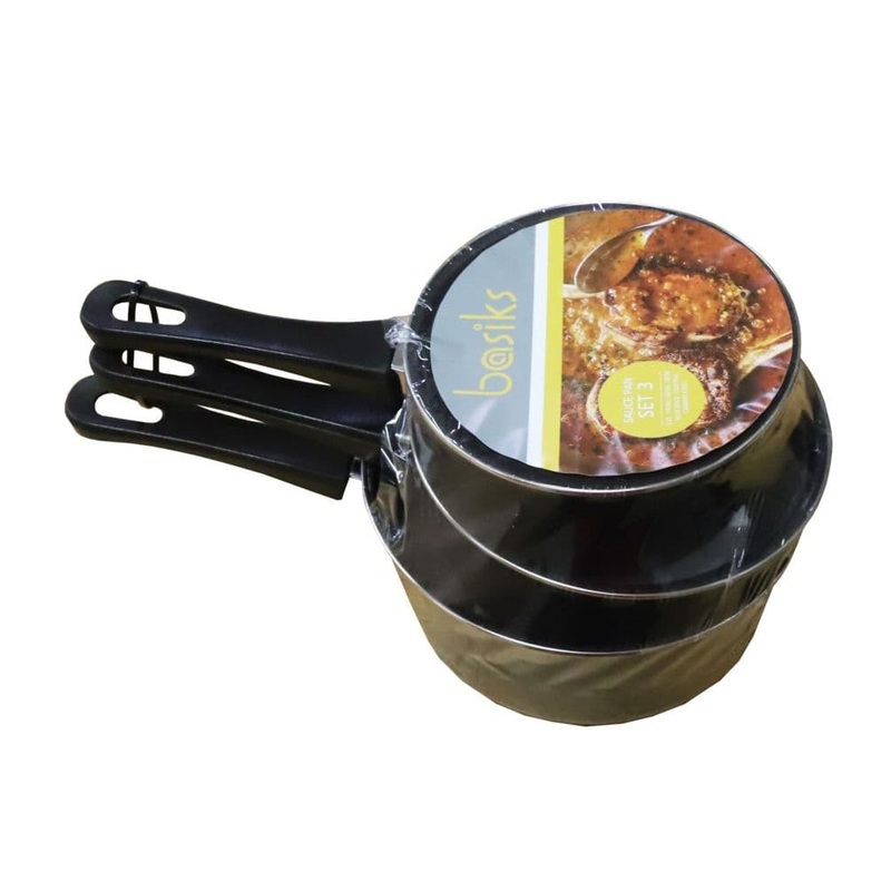Basiks Carbon Steel Saucepan Set – 3 Piece