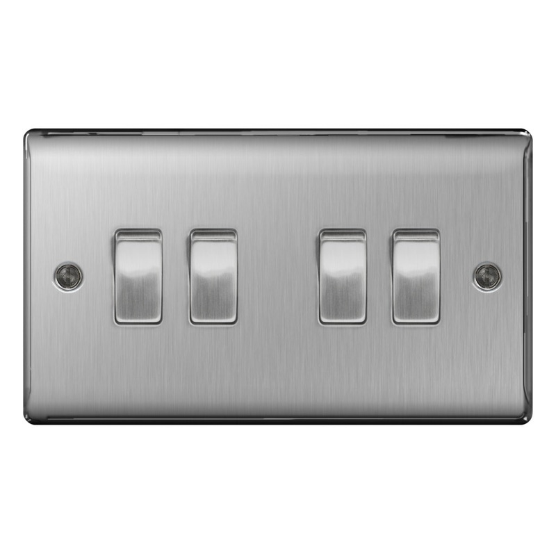 BG Brushed Steel 10ax Plate Switch 2 Way – 4 Gang