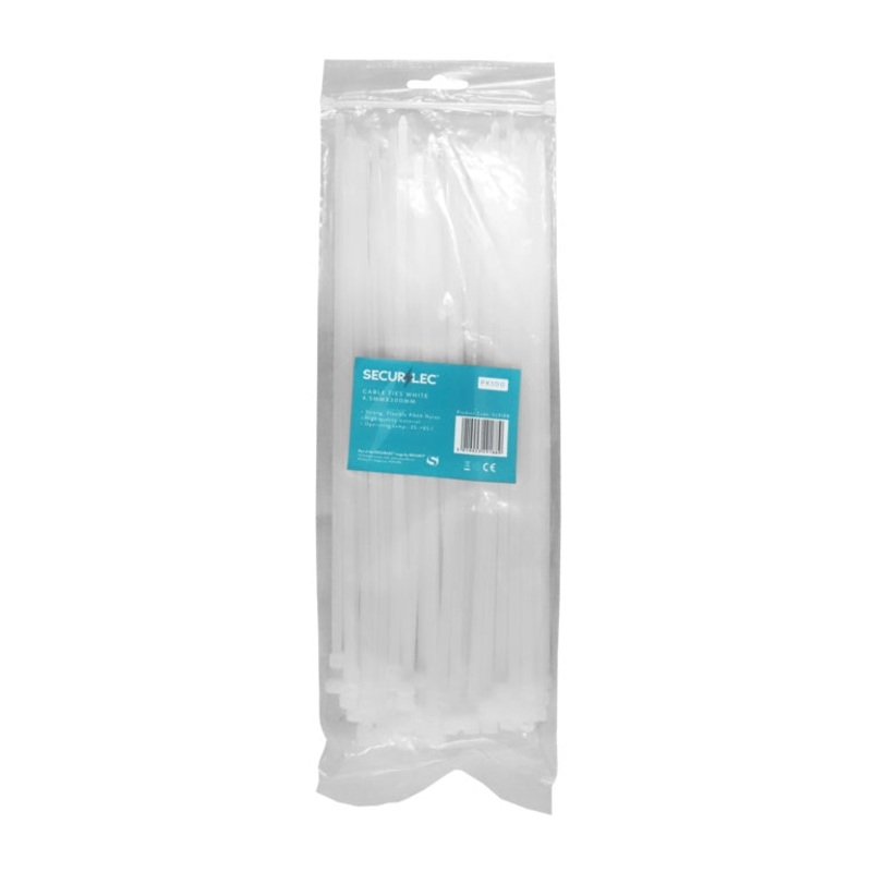 Securlec White Cable Ties – 4.5mm x 300mm Pack 100