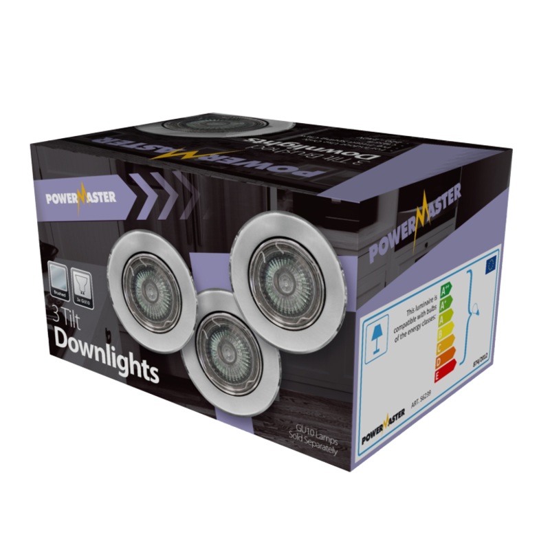 Powermaster Tilt Downlighters Pack 3 – Brushed Steel IP20