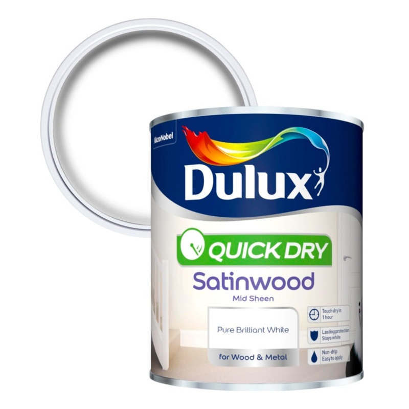 Dulux Quick Dry Satinwood 750ml – Pure Brilliant White