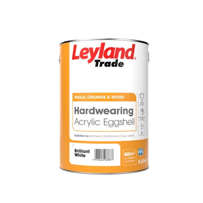 Leyland Trade Acrylic Eggshell – 5L Brilliant White