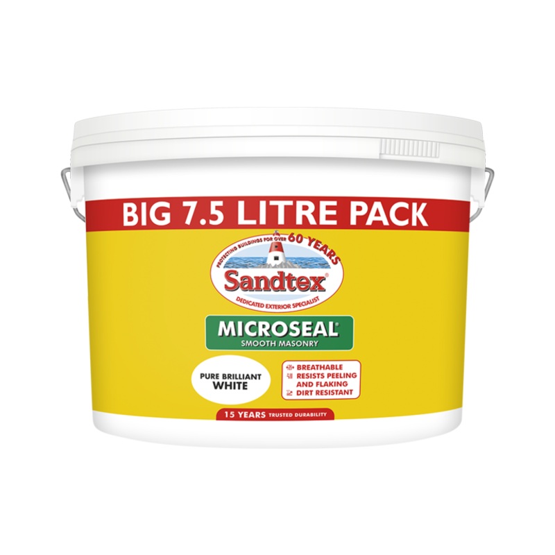 Sandtex Smooth Masonry Paint 7.5L – Pure Brilliant White