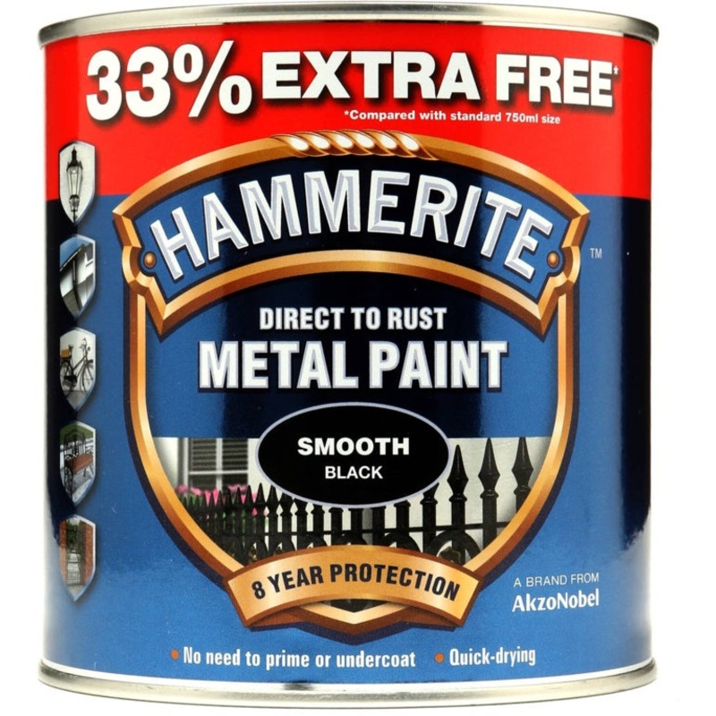 Hammerite Metal Paint Smooth 750ml + 33% Free – Black