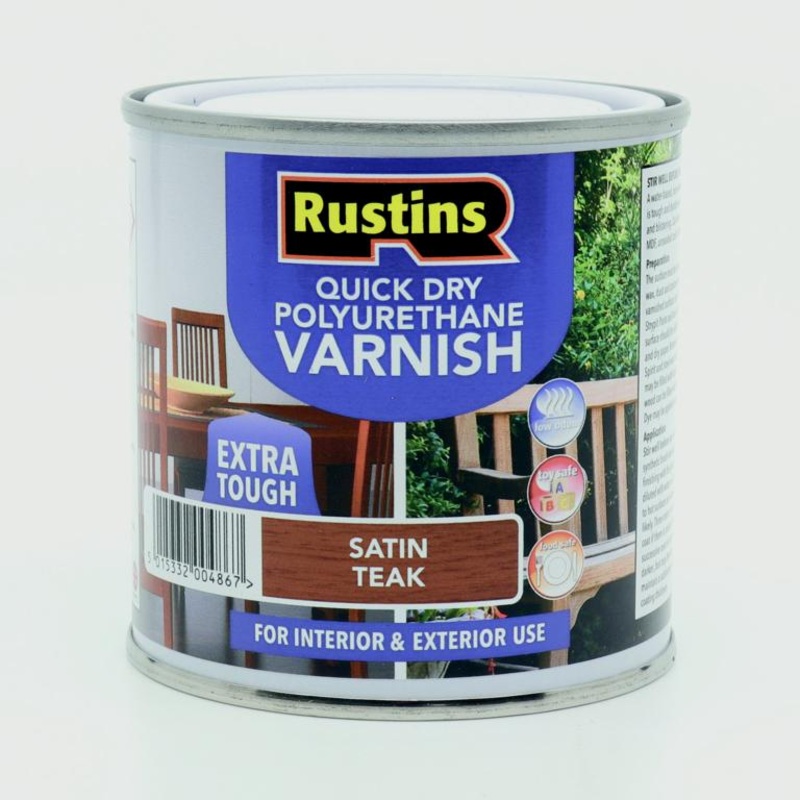 Rustins Polyurethane Satin Varnish 250ml – Teak