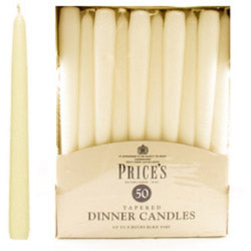 Price’s Candles Tapered Dinner Candle Unwrapped 50 Pack – Ivory