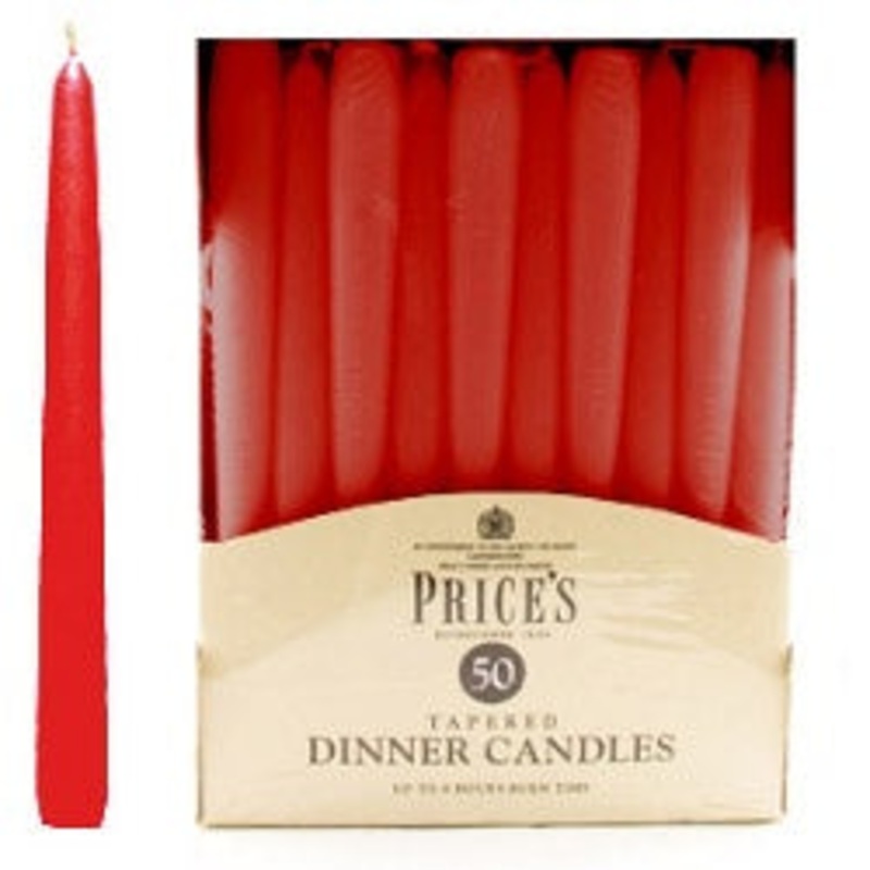 Price’s Candles Tapered Dinner Candle Unwrapped 50 Pack – Red