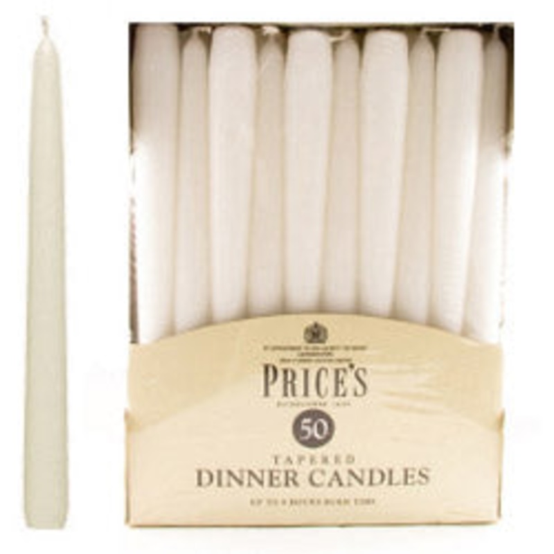 Price’s Candles Tapered Dinner Candle Unwrapped 50 Pack – White