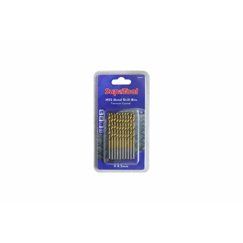 SupaTool Titanium Coated HSS Drill Bits – 4.5x80mm 10 Piece