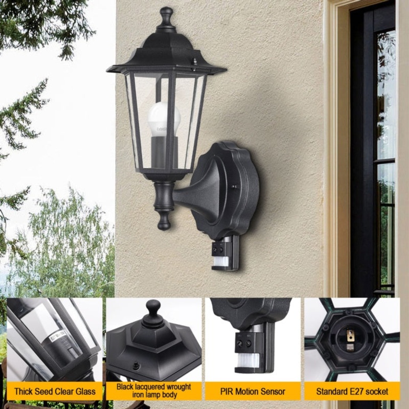 Extrastar Vintage Wall Light W/E27 L/H With PIR – Black