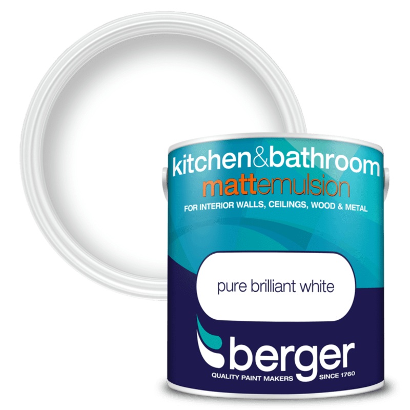 Berger Kitchen & Bathroom Matt Emulsion – 2.5L Brilliant White
