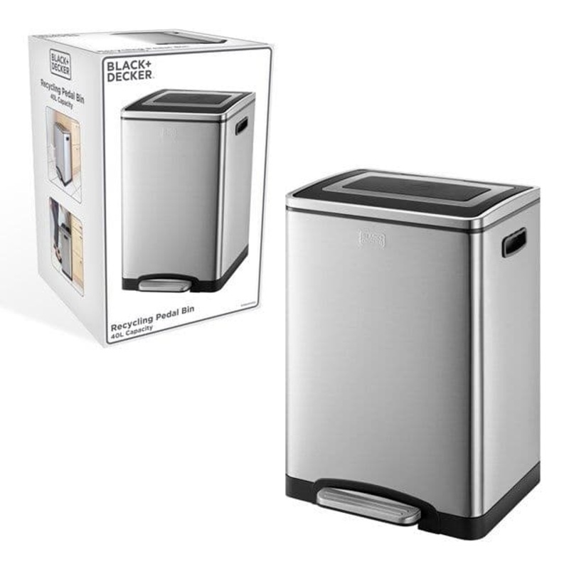 Black  Decker Softclose Recycling Pedal Bin – 40L