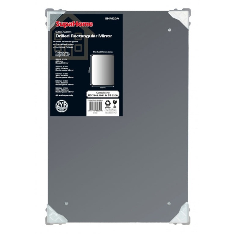 SupaHome Drilled Rectangular Mirror – 500x700mm