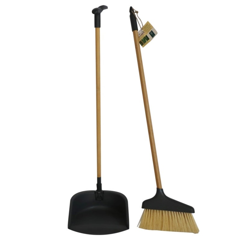 Groundsman Bamboo Long Handle Dustpan & Brush – 80cm x 25cm