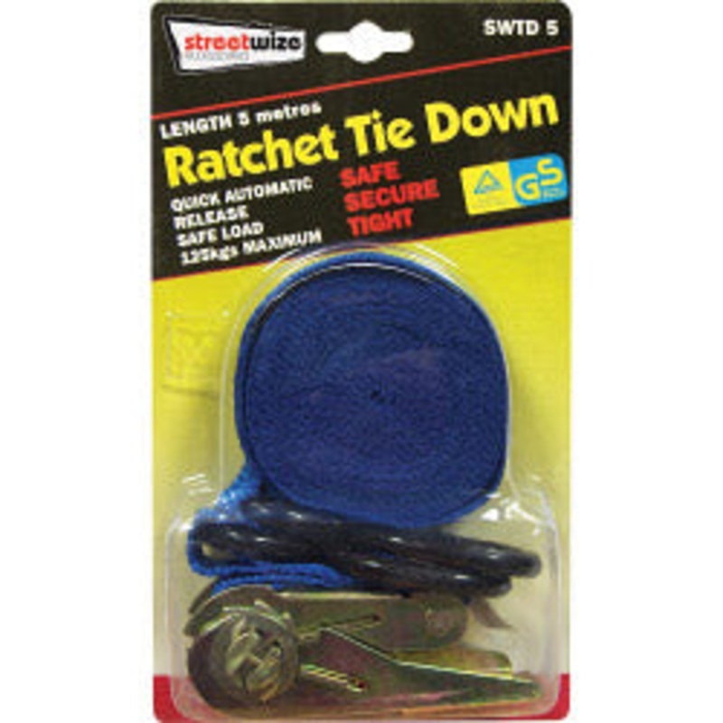 Streetwize Ratchet Tie Down with S Hook – 5m