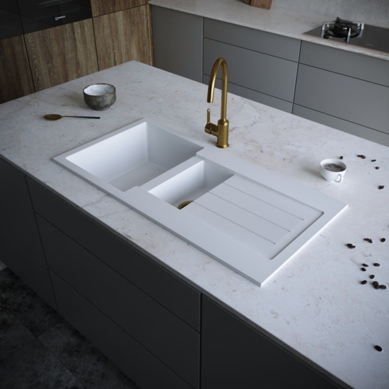 Ellsi Comite 1.5 Bowl Sink & Waste – White 100 x 50cm