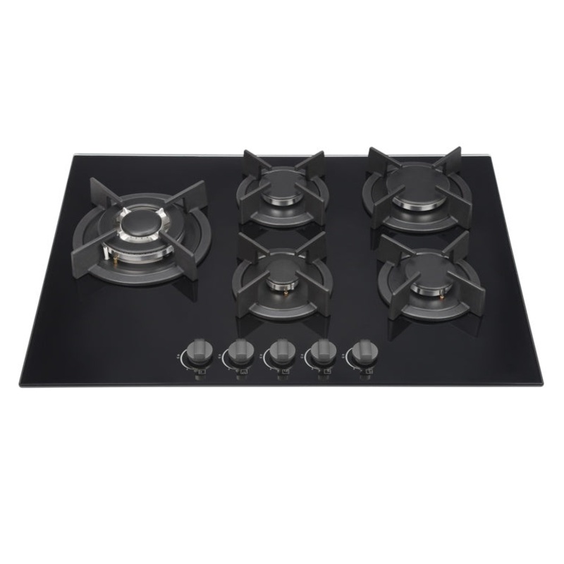 Kitchenplus Gas Burners On Black Glass Hob – 5 Burner – 700mm