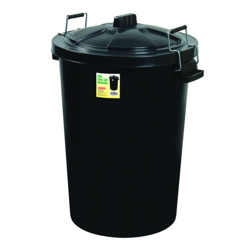 Proplas 90L Clip Lid Dustbin – Black