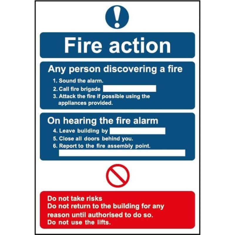 Smiths Architectural Fire Action Sign – 148mmx210mm