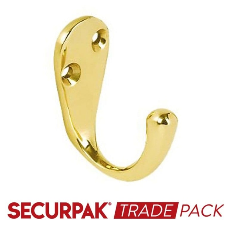 Securpak Coat Hook Brass Plated 50mm – 10 Pack