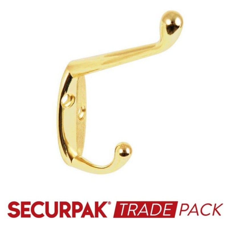 Securpak Hat & Coat Hook Brass Plated 105mm – 10 Pack
