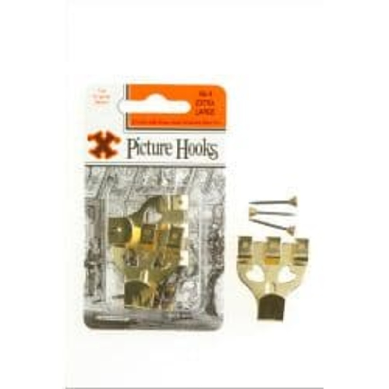 X Original Patent Steel Picture Hooks – Brass Plated (Blister Pack) – No. 4