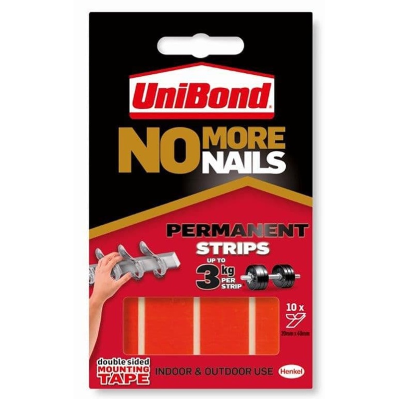 UniBond No More Nails Permanent Strips – 19mm x 5cm (10 Strips)
