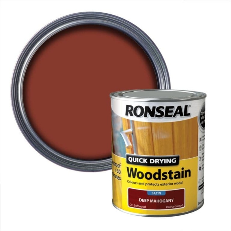 Ronseal Quick Drying Woodstain Satin 750ml – Deep Mahogany