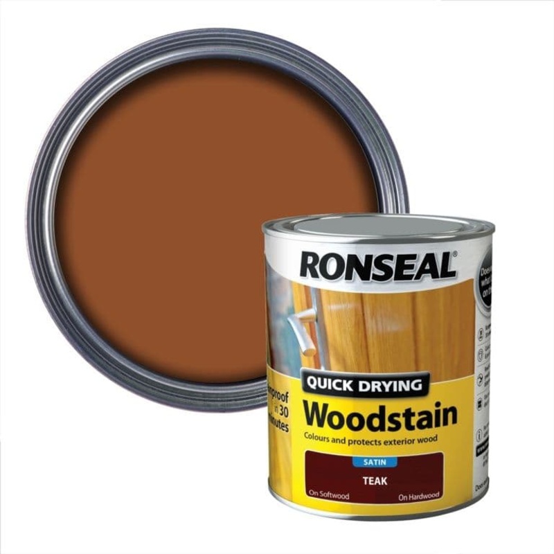 Ronseal Quick Drying Woodstain Satin 750ml – Teak