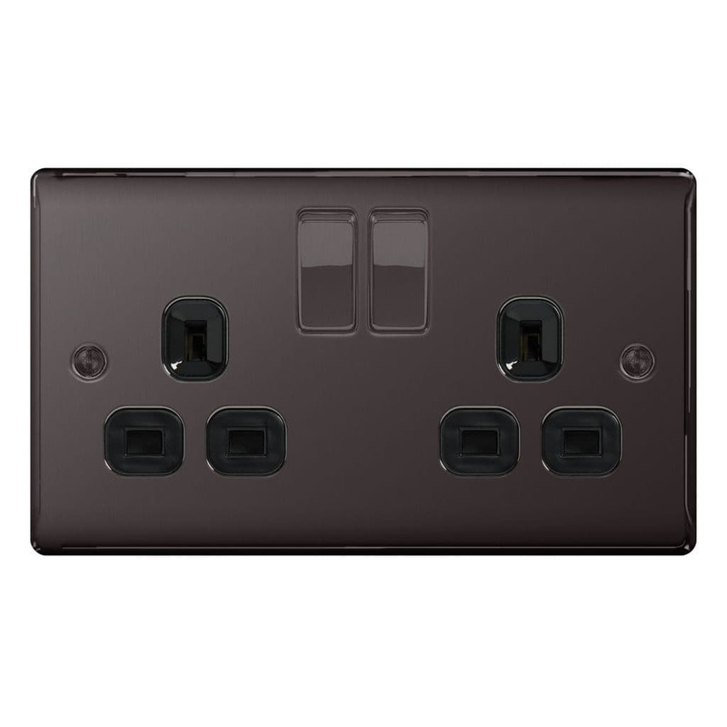BG 13a 2 Gang Switch Socket – Black Nickel With Black Inserts