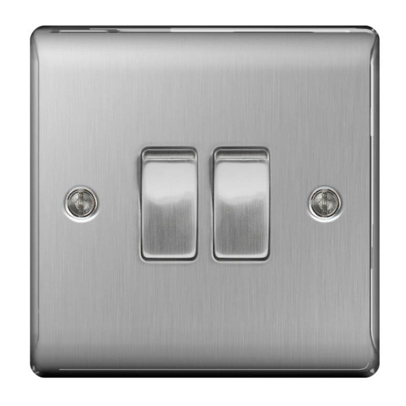 BG Brushed Steel 10ax Plate Switch 2 Way – 2 Gang