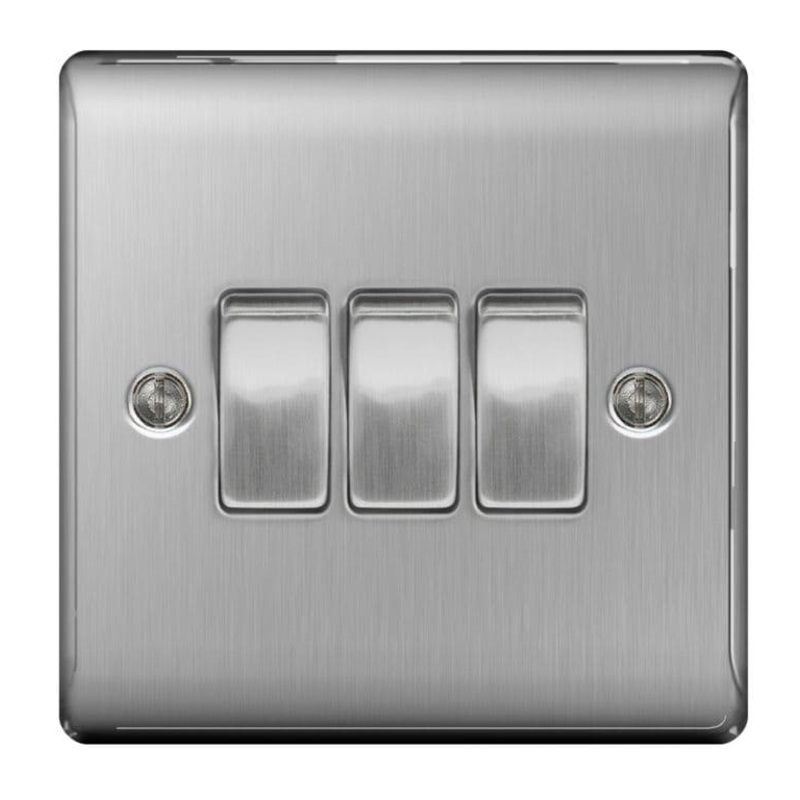 BG Brushed Steel 10ax Plate Switch 2 Way – 3 Gang
