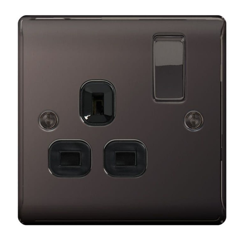 BG Metal Black Nickel Switched Socket – 1 Gang