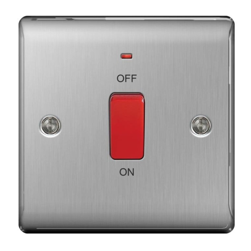BG Neon Single Switch 45a Double Pole – Brushed Steel