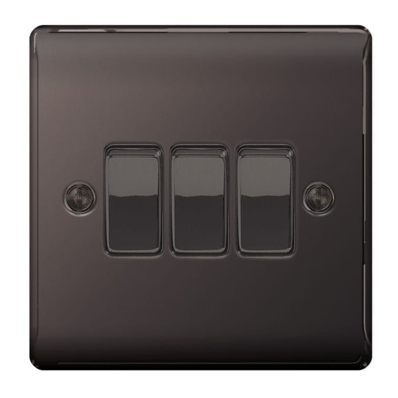 BG Nexus Metal Black Nickel 10ax Plate – 3 Gang