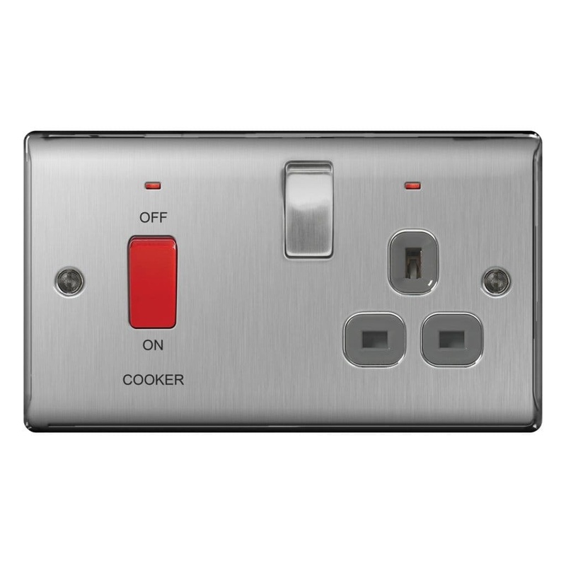 BG Switched Neon Socket 13a Double Pole – Brushed Steel