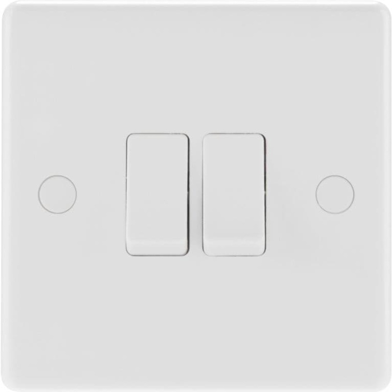 BG 2 Gang 2 Way White Round Edge Switch – 10a
