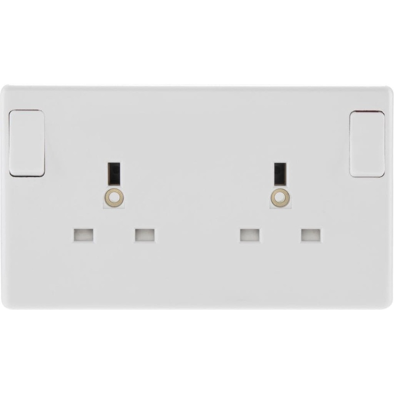 BG 2 Gang White Round Edge Single Pole Switched Socket – 13a