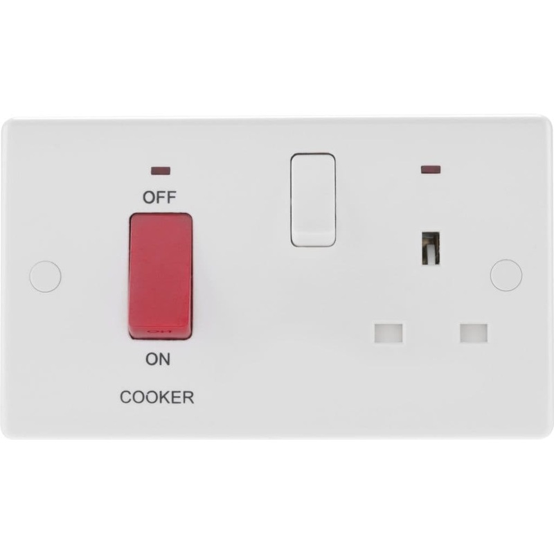 BG White Round Edge Cooker Control Unit – 45a with 13a Socket & LED
