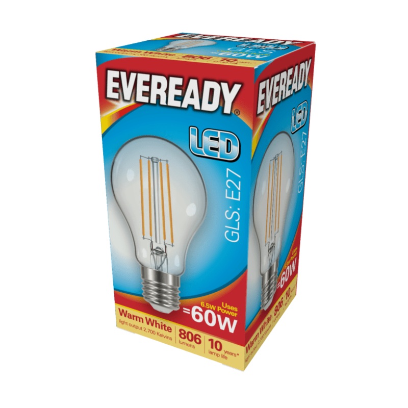 Eveready LED Filament GLS E27 806LM ES – 6.5W 2700K