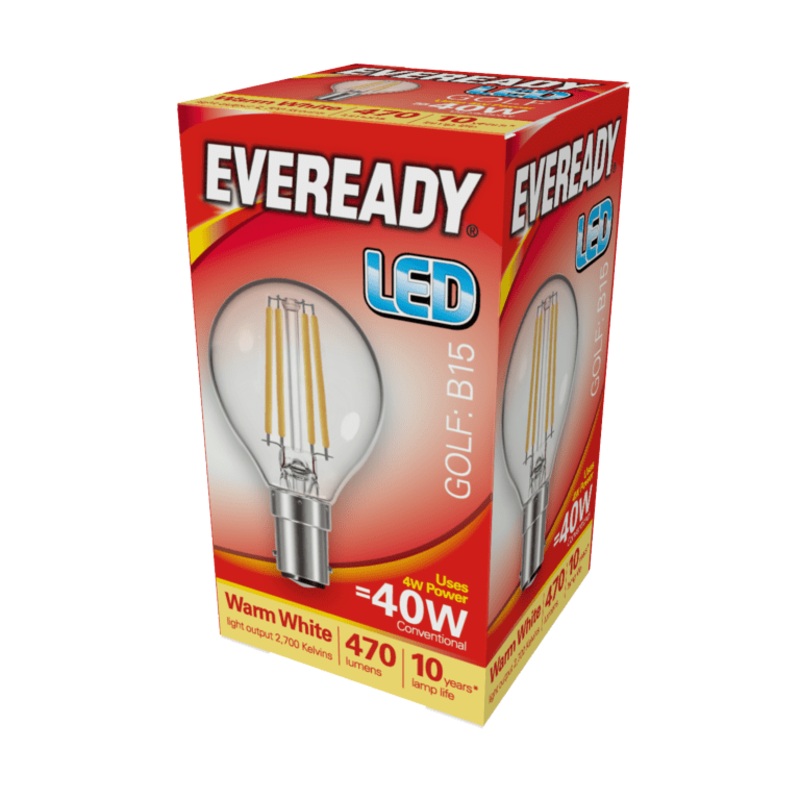 Eveready LED Filament Golf 470LM B15 SBC – 4W 27000K