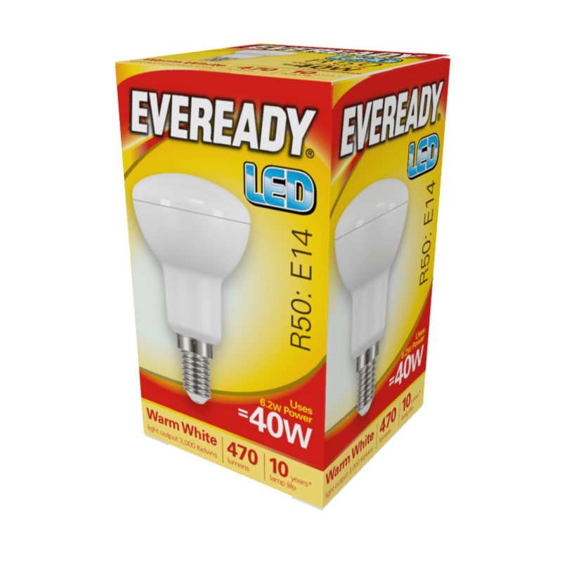 Eveready LED R50 6.2W – 470lm Warm White 3000k E14