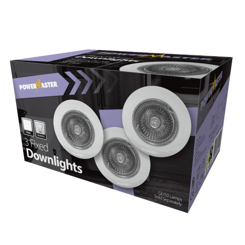 Powermaster 3 Pack Fixed GU10 Downlights – White