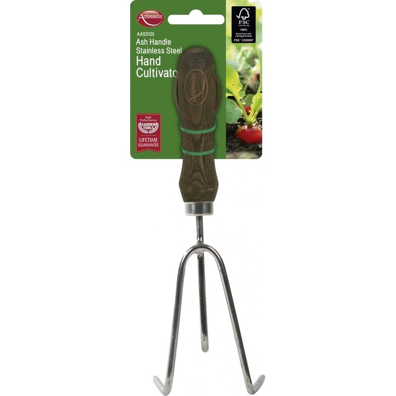 Ambassador Ash Handle Stainless Steel Hand Cultivator